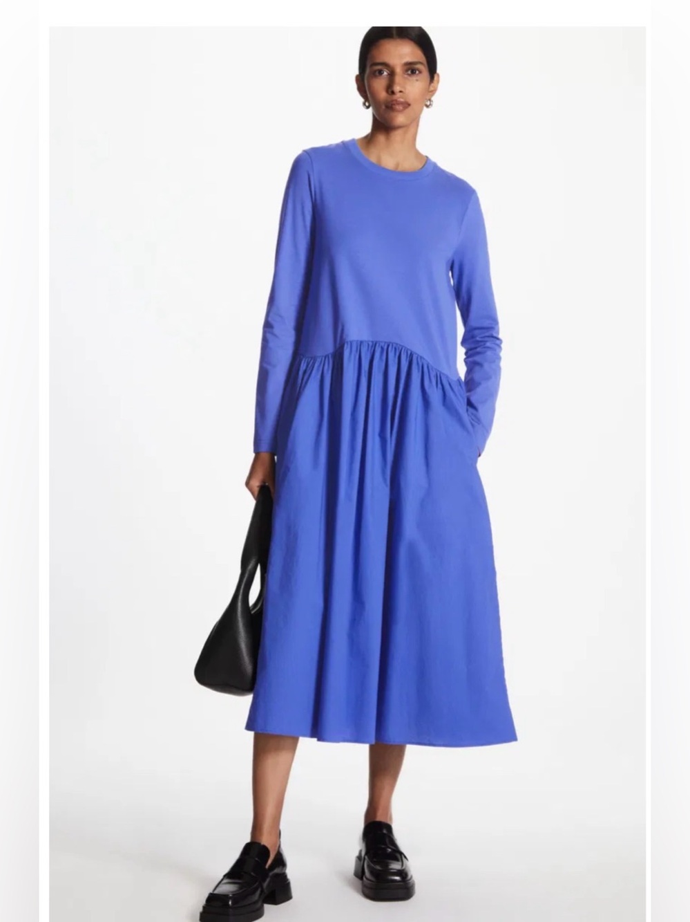 COS long-Sleeved Gathered Midi Dress in size small